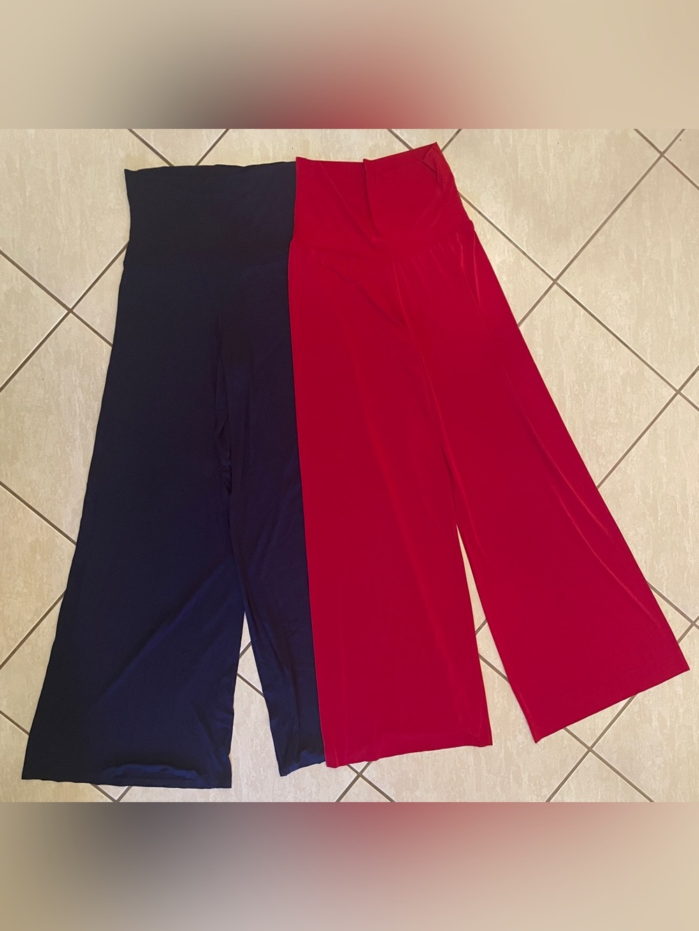 Women High Waist Wide Leg Palazzo Pants Medium Stretch Lounge Yoga Navy Red